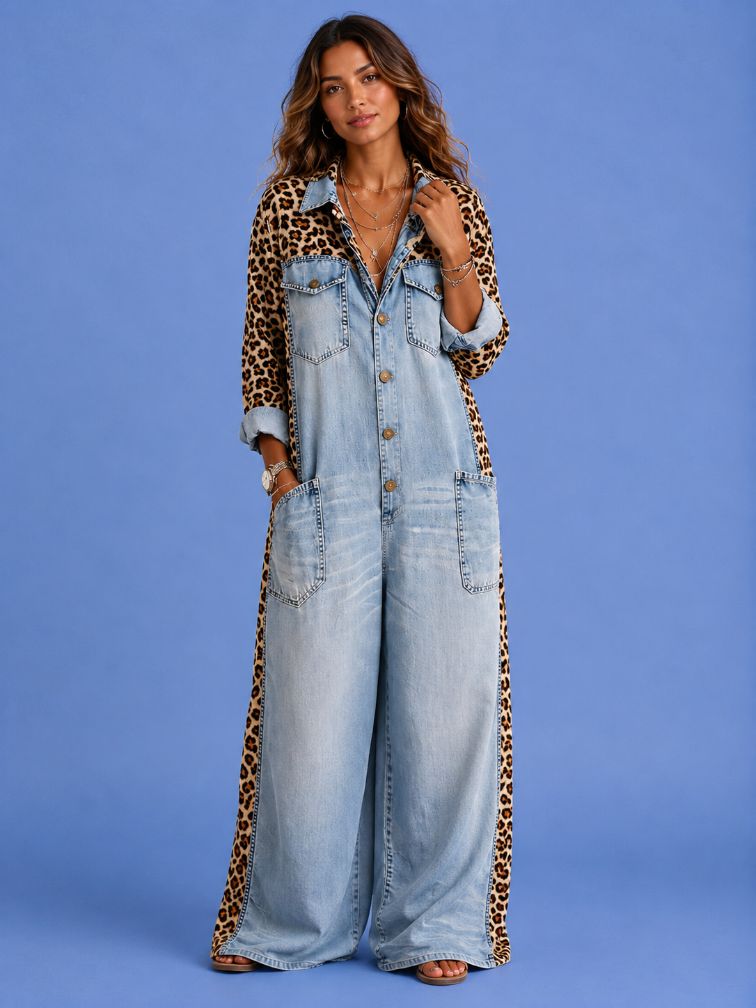 Savannah Denim Leopard Jumpsuit | SIMSHA