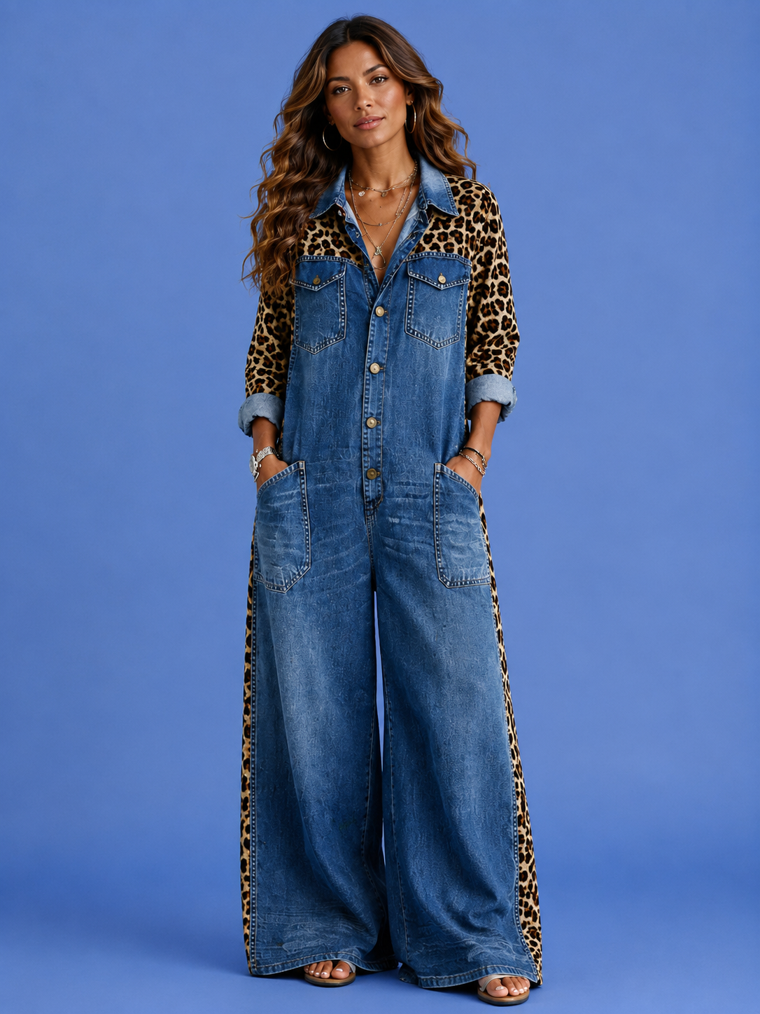 Savannah Denim Leopard Jumpsuit | SIMSHA
