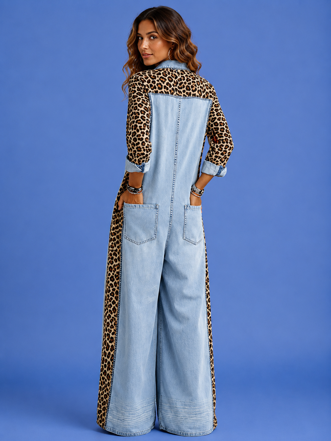 Savannah Denim Leopard Jumpsuit | SIMSHA