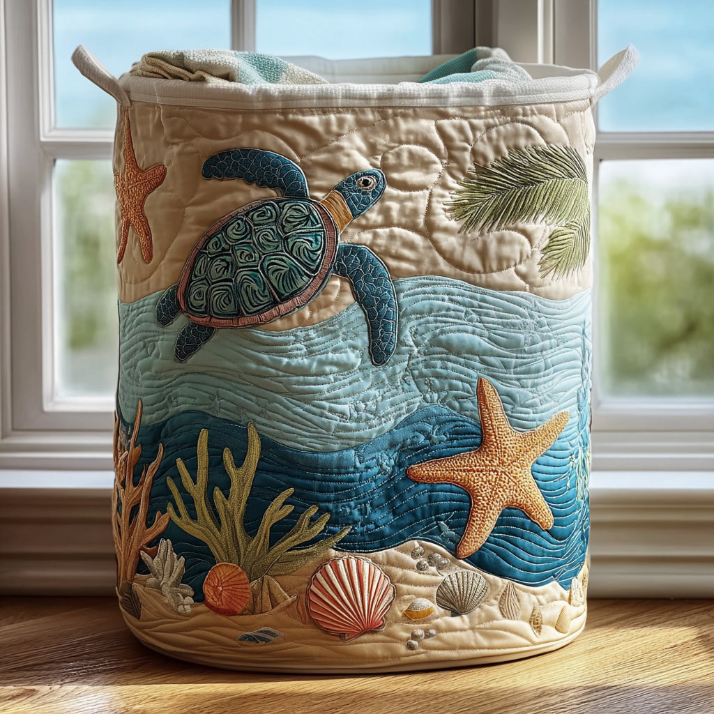 Coralie™ | Coastal Quilted Laundry Basket