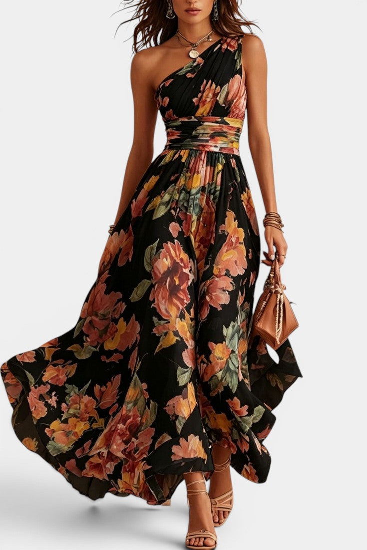 Seraphina Floral One-Shoulder Maxi Dress | SIMSHA