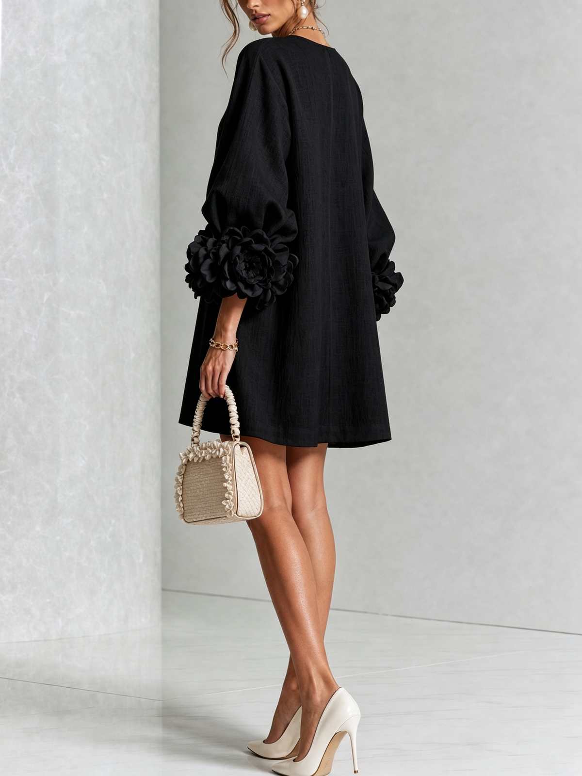 Elara Floral-Cuff Button-Front Mini Dress | SIMSHA
