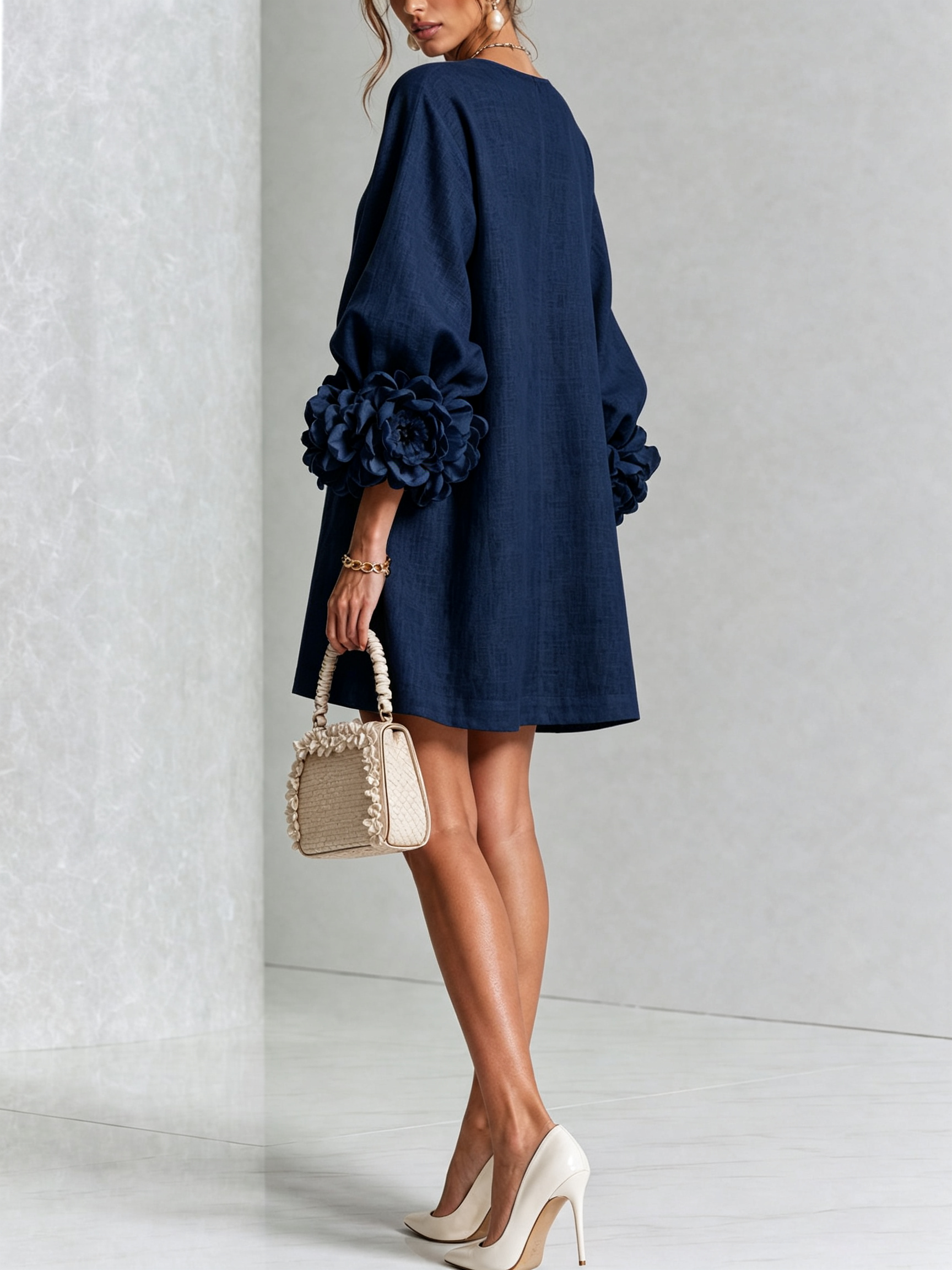 Elara Floral-Cuff Button-Front Mini Dress | SIMSHA