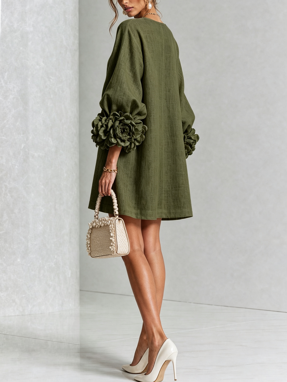 Elara Floral-Cuff Button-Front Mini Dress | SIMSHA