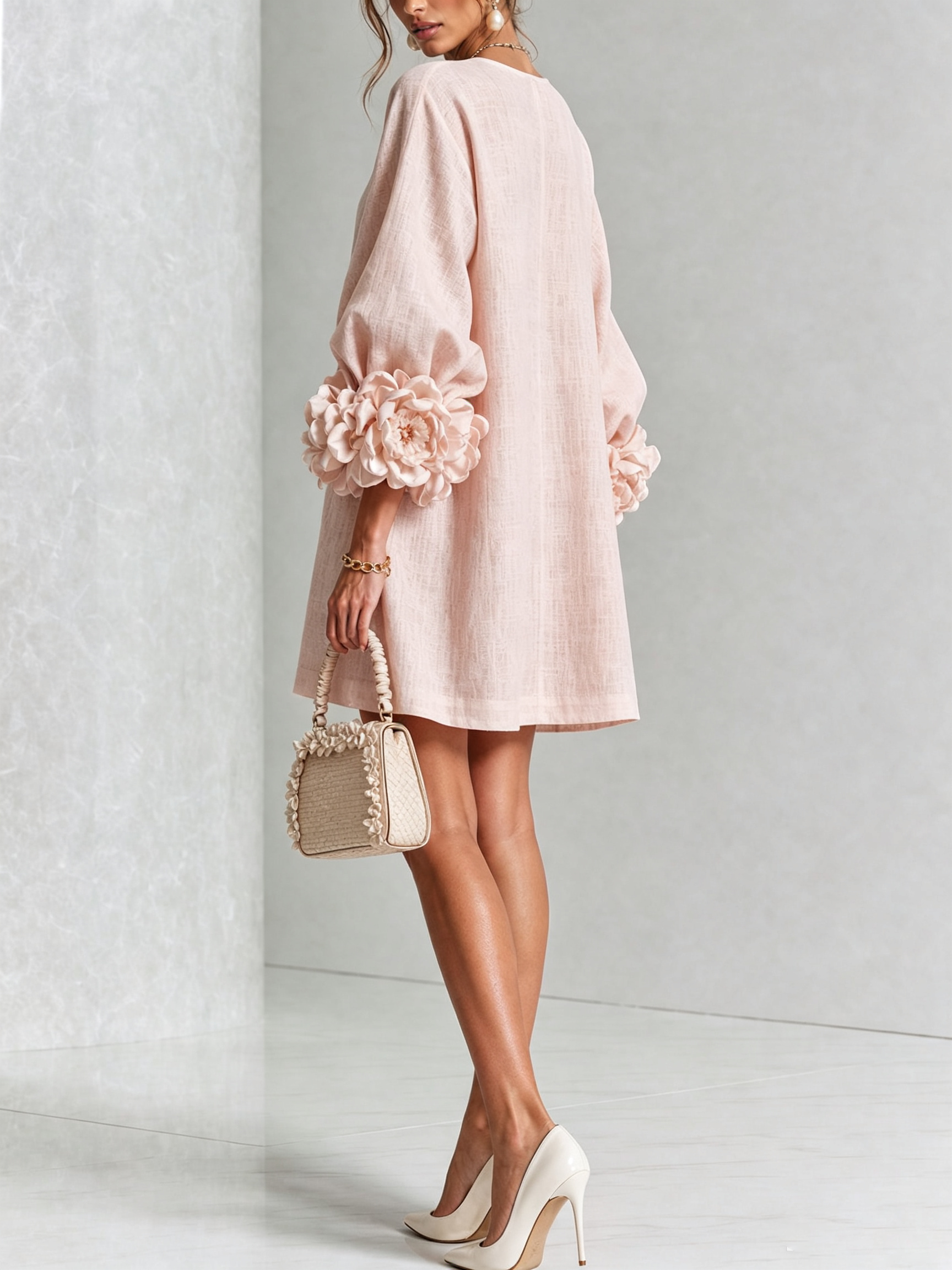 Elara Floral-Cuff Button-Front Mini Dress | SIMSHA