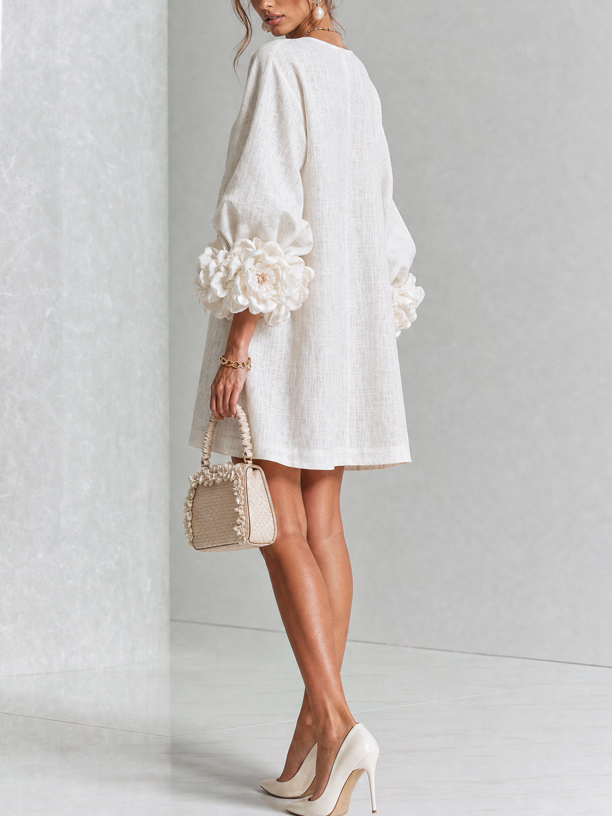 Elara Floral-Cuff Button-Front Mini Dress | SIMSHA