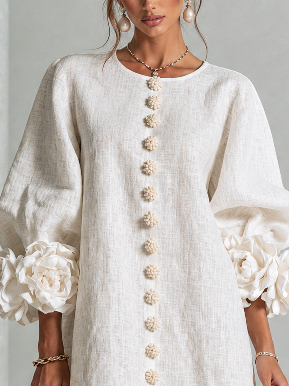 Elara Floral-Cuff Button-Front Mini Dress | SIMSHA