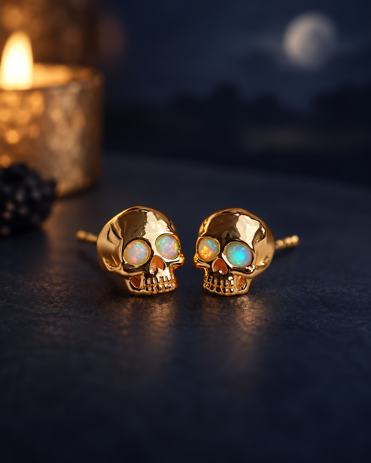 Elara™ Opal Skull Stud Earrings