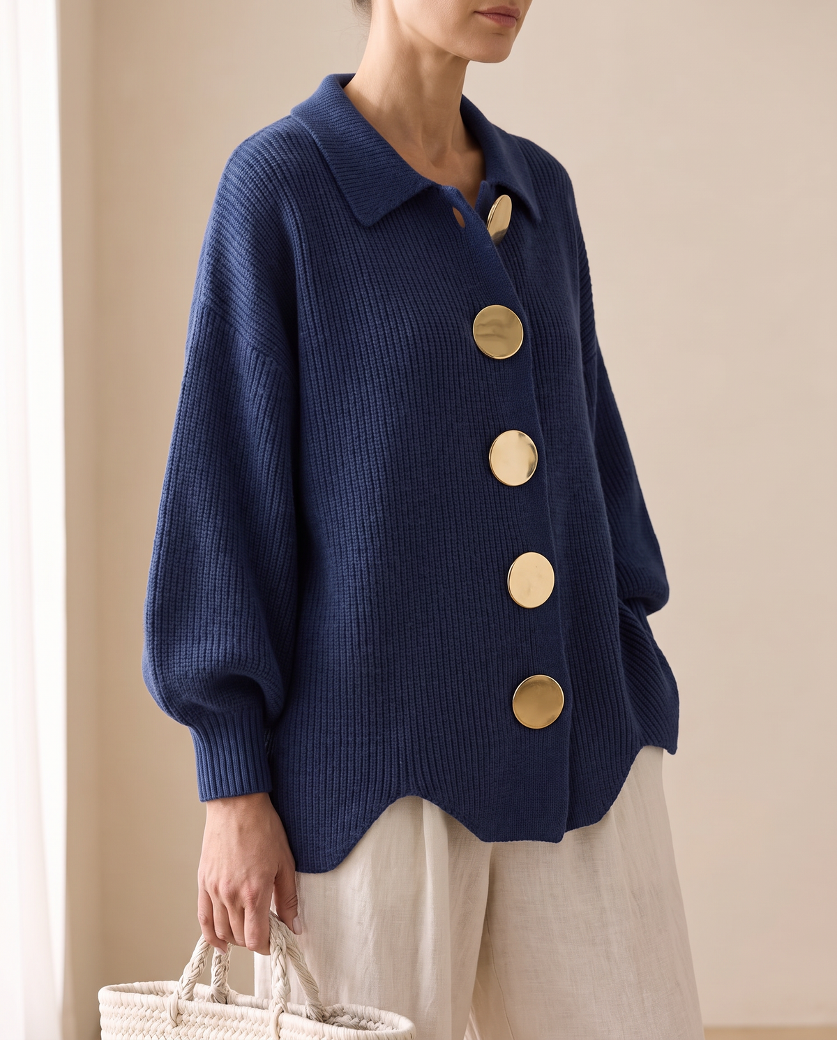 Margaret™ | Oversized Gold-Button Knit Cardigan