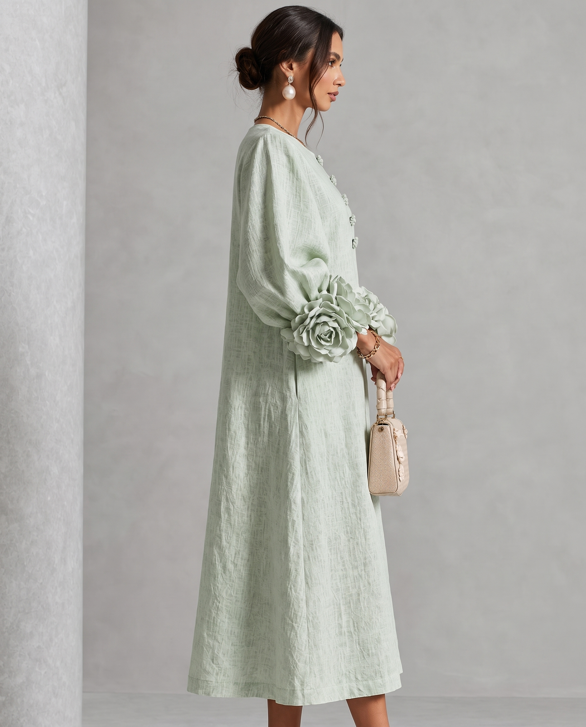 Eleanor™ | Elegant Floral-Cuff Midi Dress