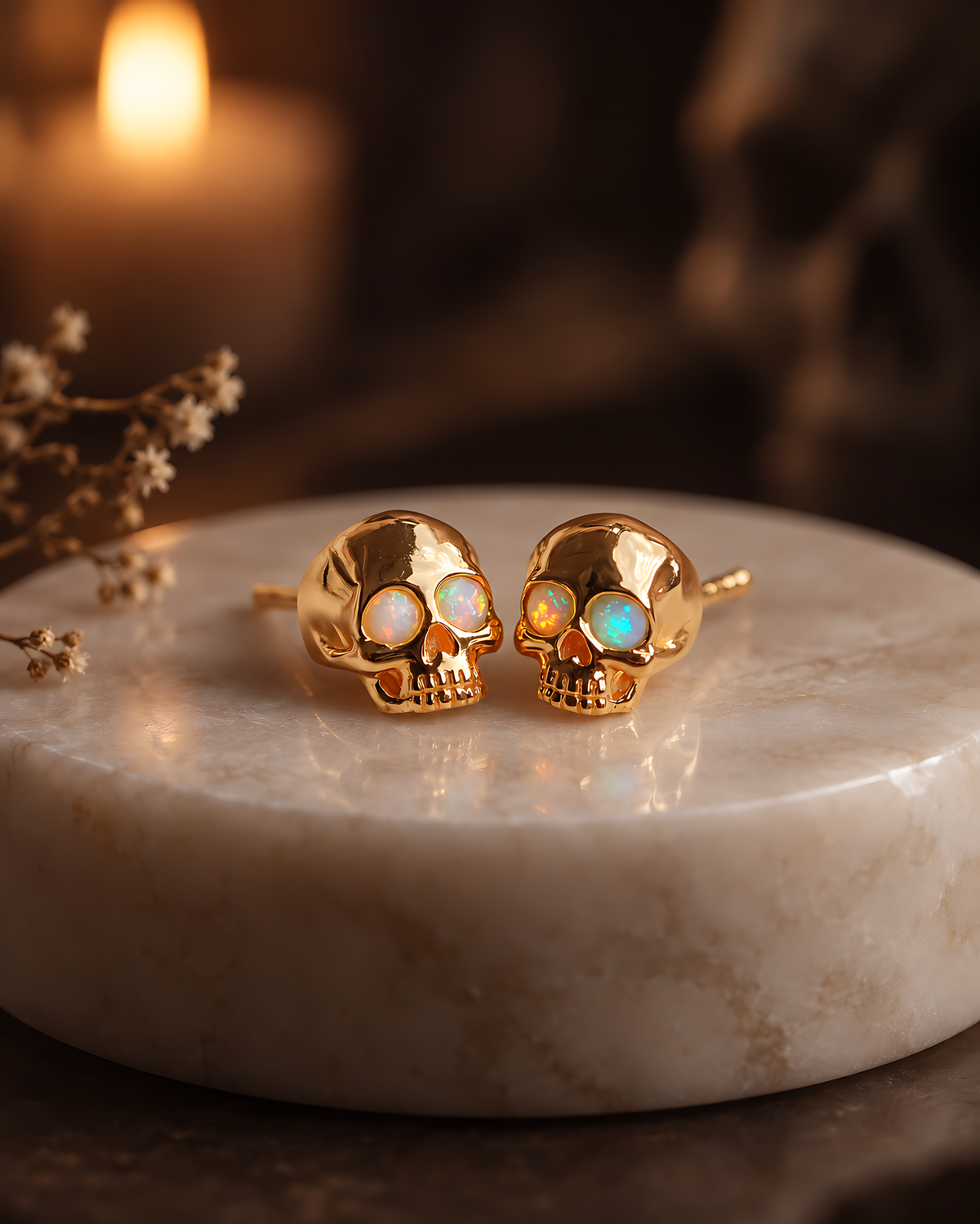 Elara™ Opal Skull Stud Earrings