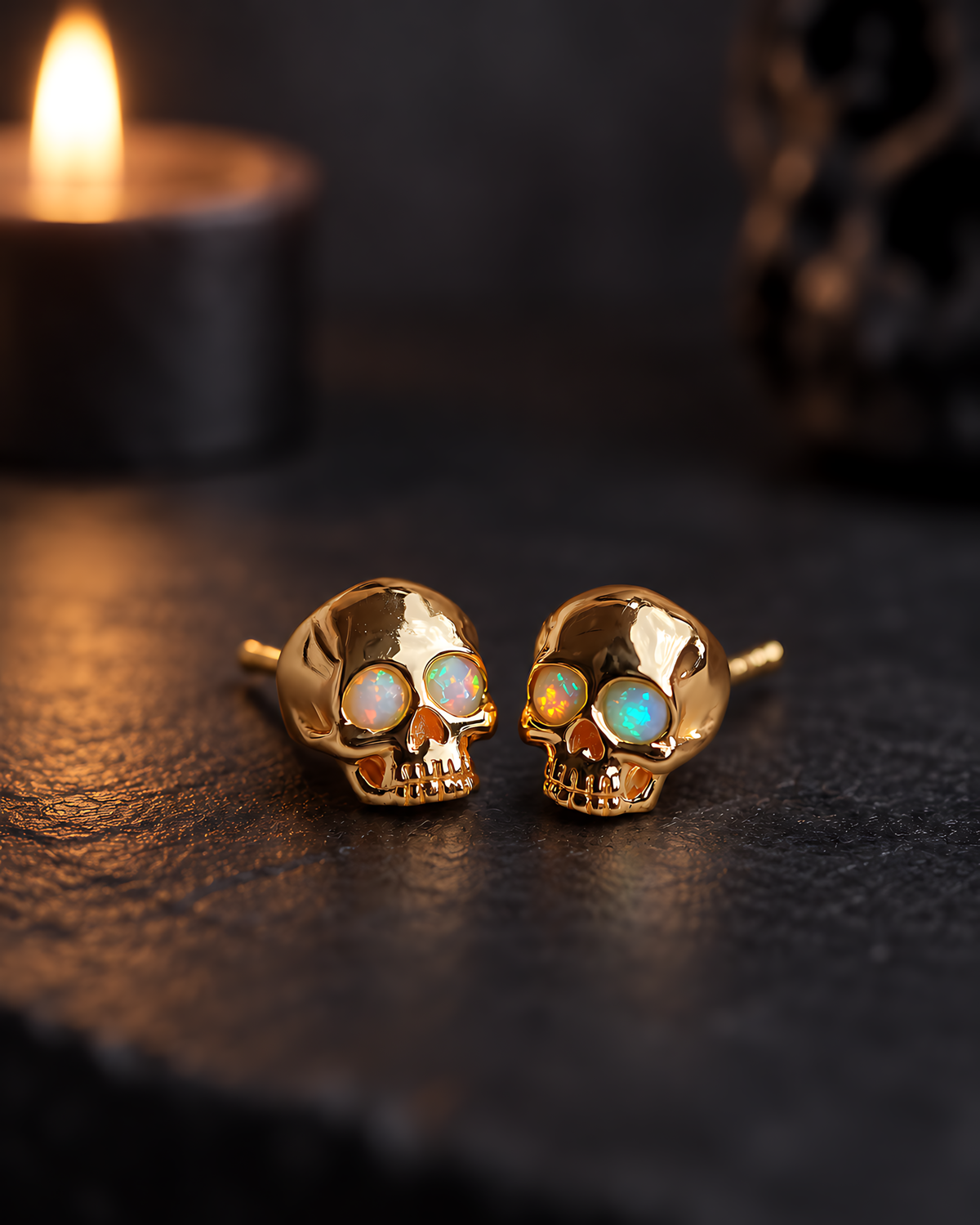 Elara™ Opal Skull Stud Earrings