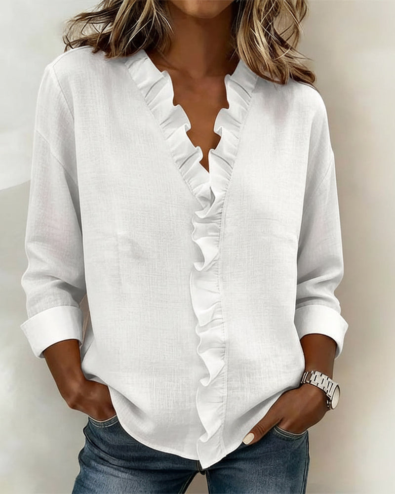 Elara Ruffle V-Neck Blouse | SIMSHA.