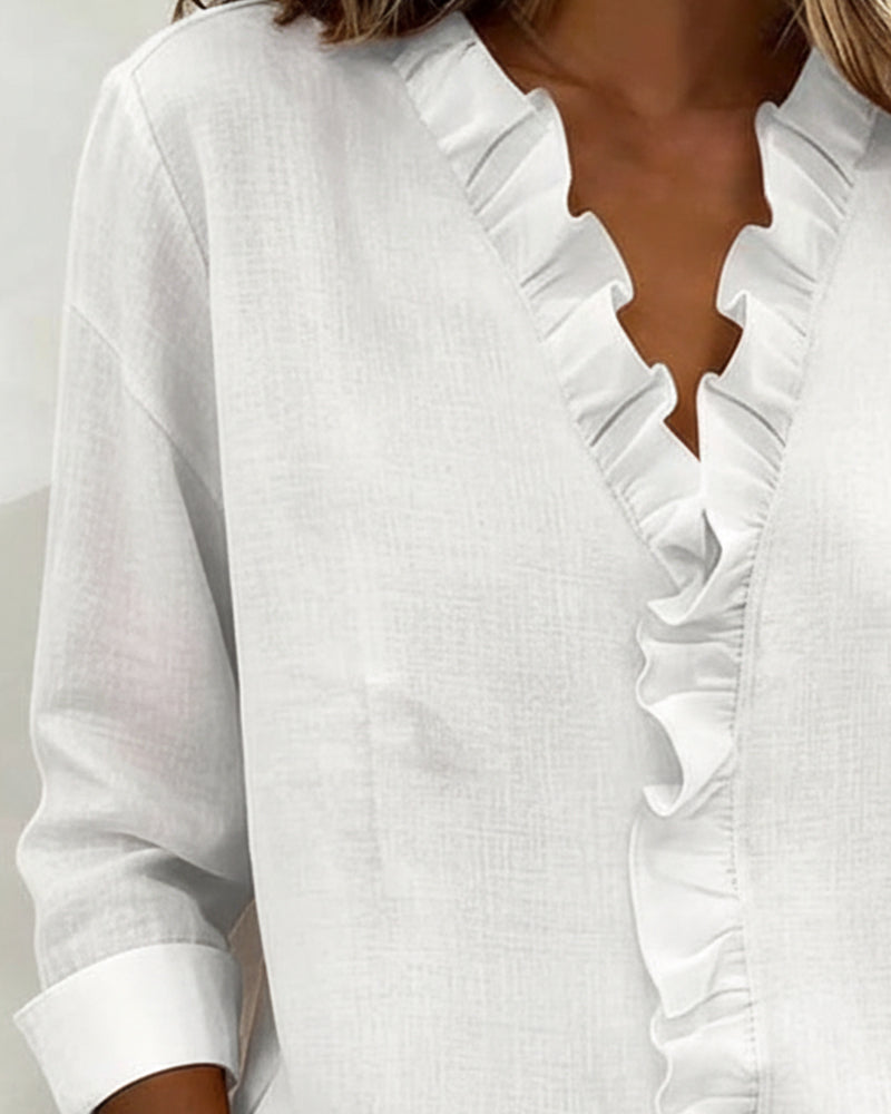 Elara Ruffle V-Neck Blouse | SIMSHA.