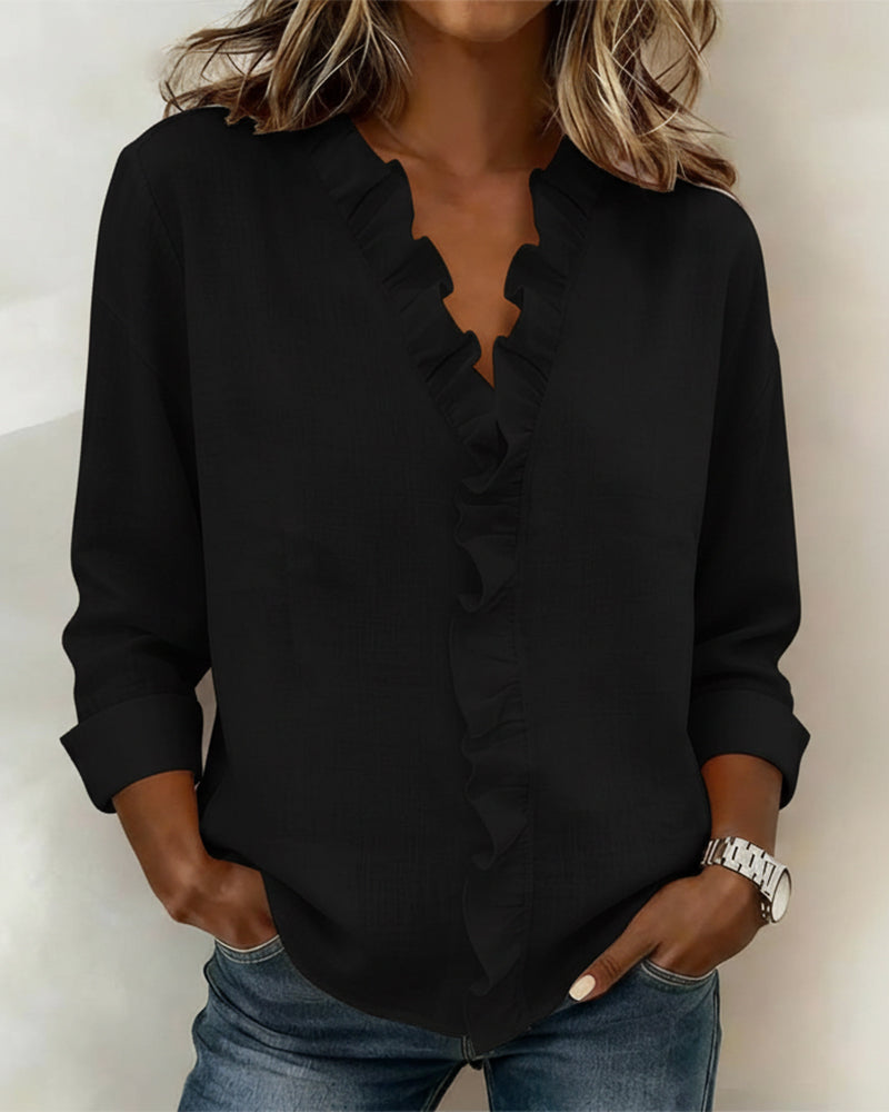 Elara Ruffle V-Neck Blouse | SIMSHA.