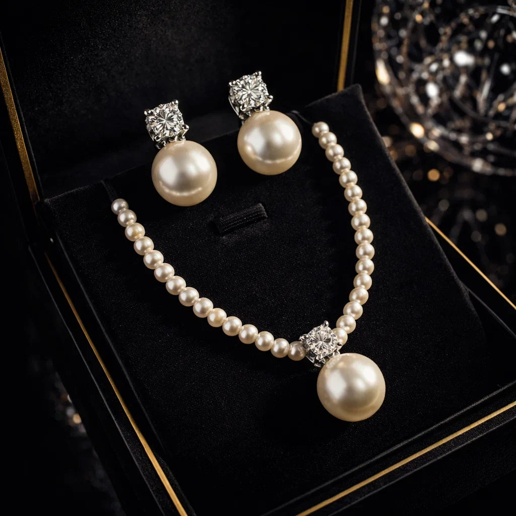 Catherine™ | Diamond Pearl Jewellery Set